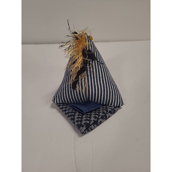 Chicken Pin Cushion Desk Weight Handmade Blue White Striped - Picture 4 of 9